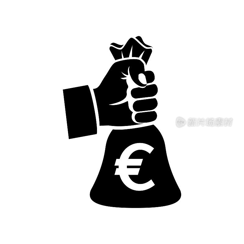 Black silhouette hand holding money bag with euro